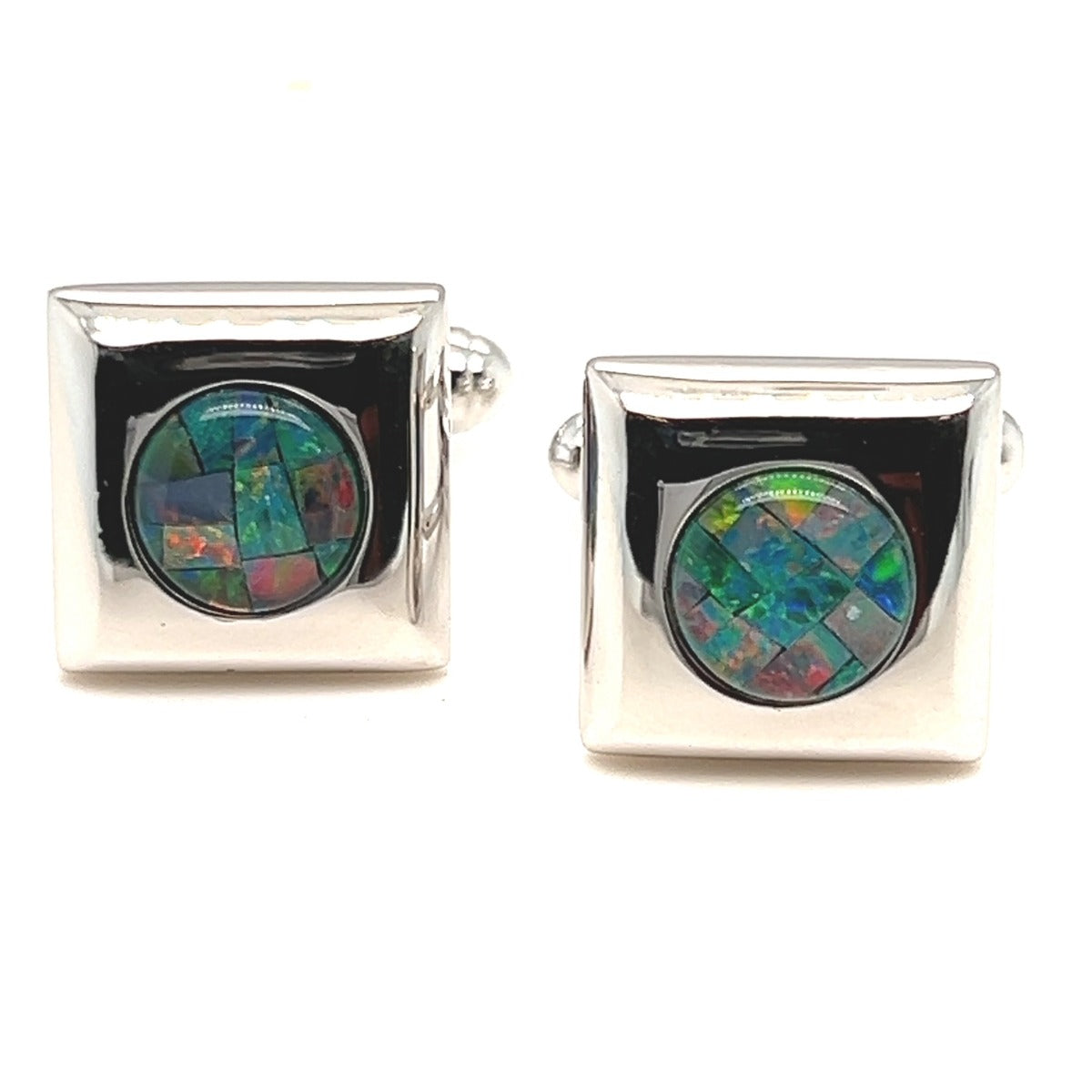 Sterling Silver Mosaic Opal Cufflinks (sscuff17) Sterling Silver Mosaic Opal Cufflinks (sscuff17)