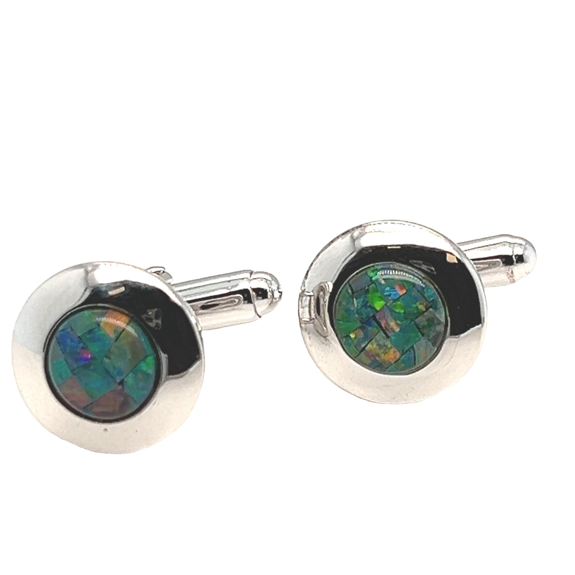 Sterling Silver Mosaic Opal Cufflinks (sscuff15) Sterling Silver Mosaic Opal Cufflinks (sscuff15)