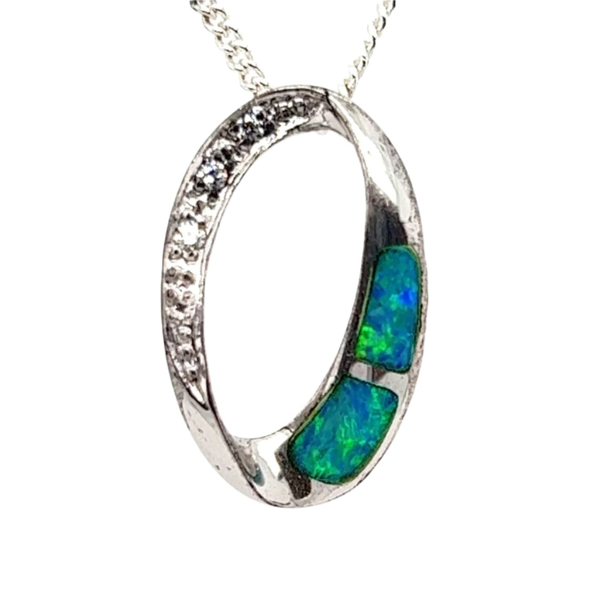 Sterling Silver 2 Panel Inlaid Opal Pendant Sterling Silver 2 Panel Inlaid Opal Pendant