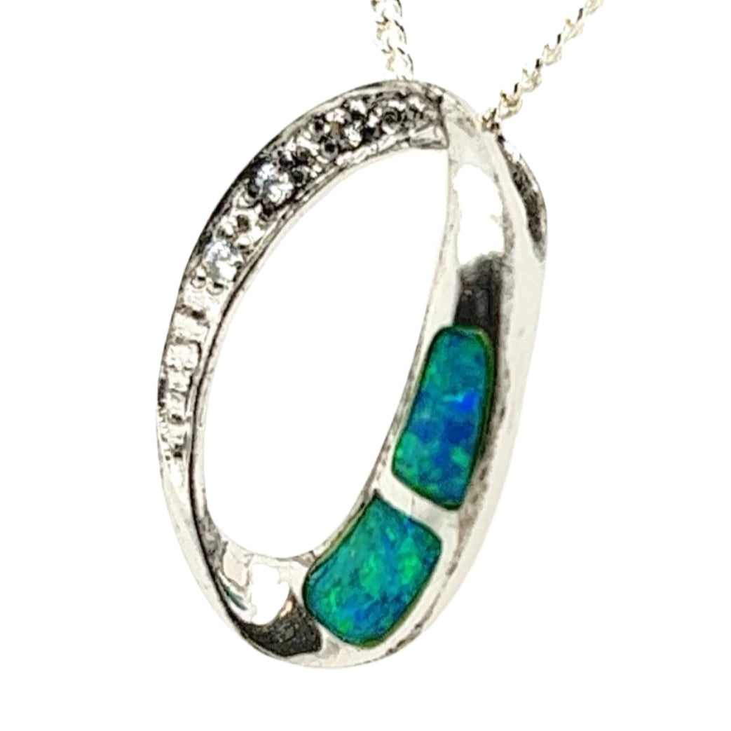 Sterling Silver 2 Panel Inlaid Opal Pendant Sterling Silver 2 Panel Inlaid Opal Pendant