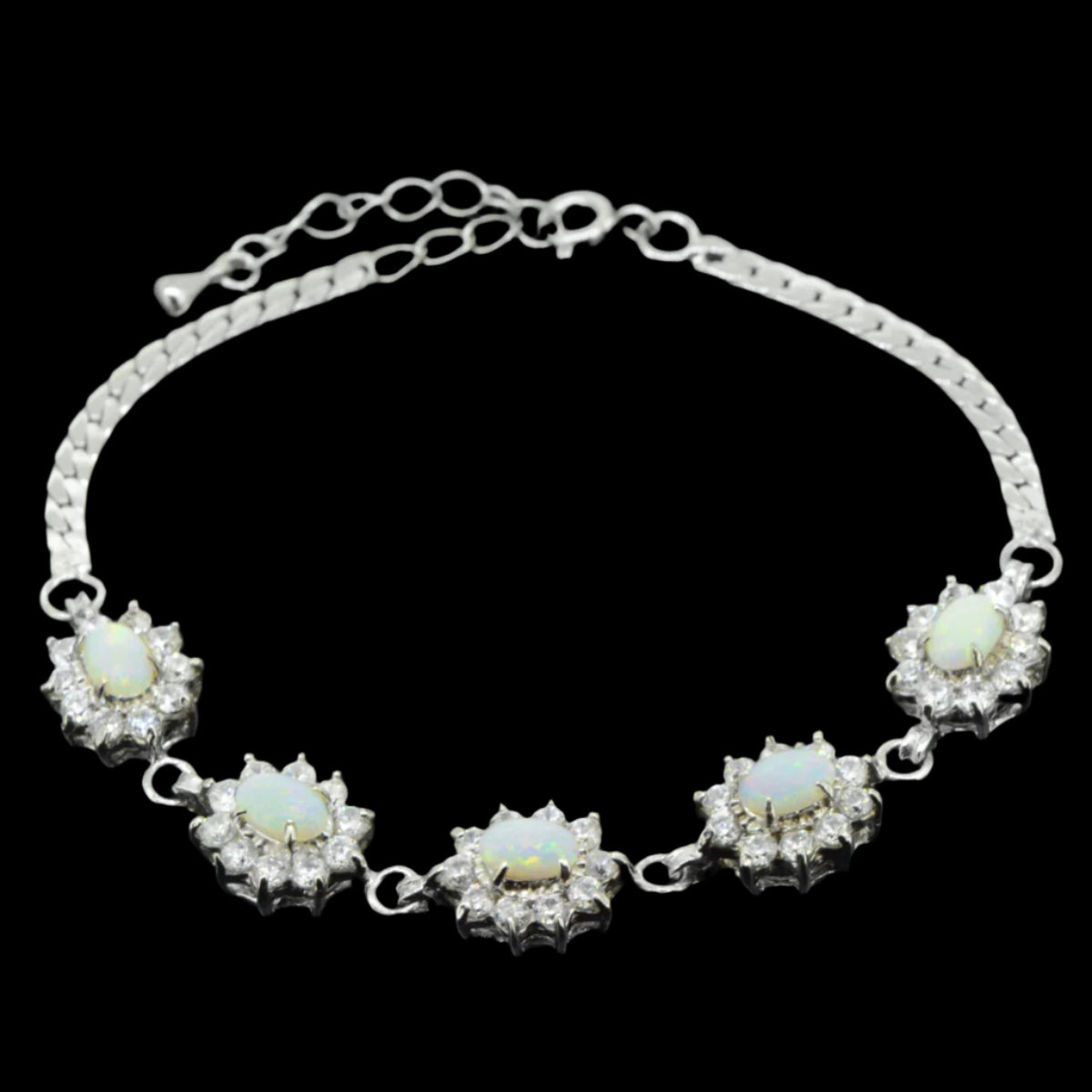 Sterling Silver Solid Opal Bracelet set with Crystals