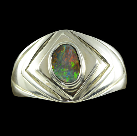 Sterling Silver Solid Boulder Opal Ring (sssr2257)