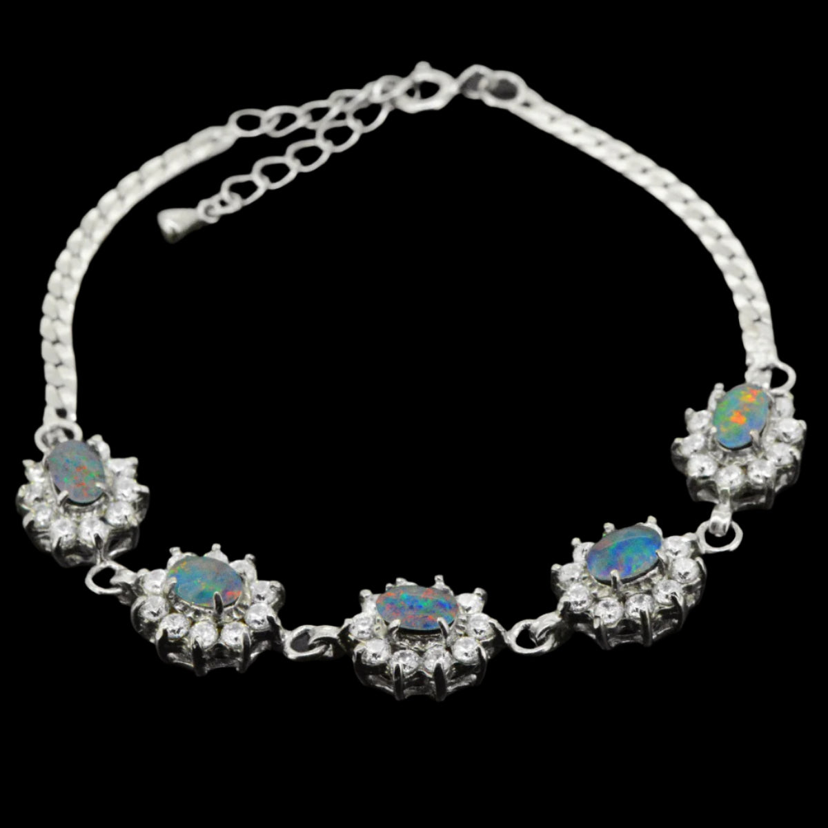 Sterling Silver Triplet Opal Bracelet set with Crystals (sstb7494)