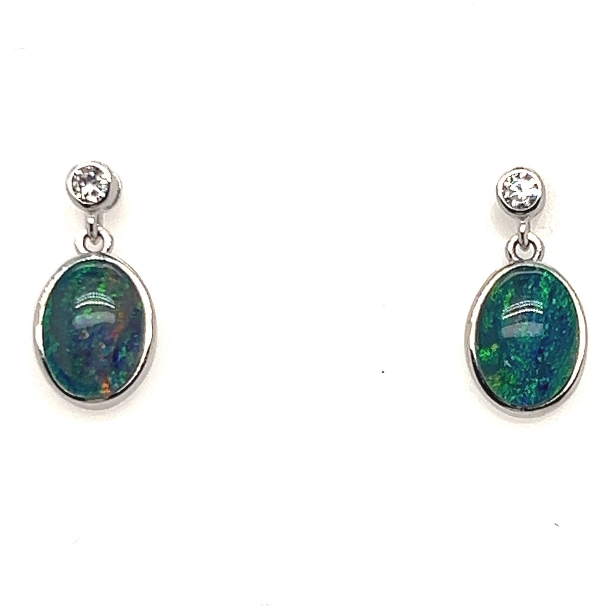 Sterling silver triplet drop earrings with a crystal (sste84) Sterling silver triplet drop earrings with a crystal (sste84)