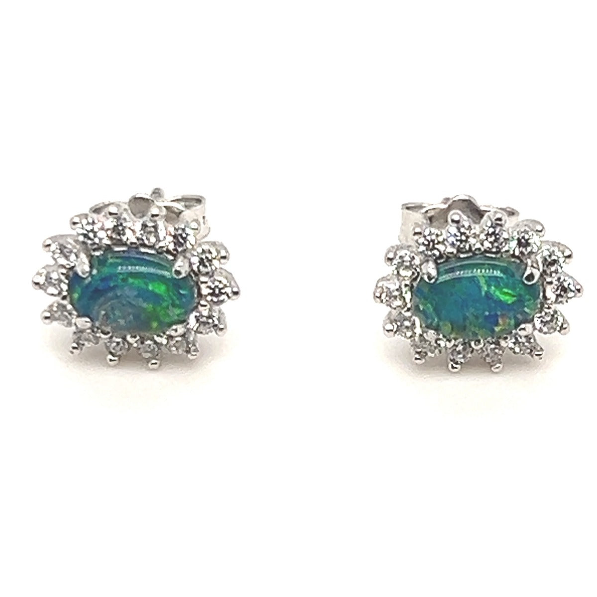 Sterling Silver Triplet Opal Earrings Surrounded by Crystals (sste1089)