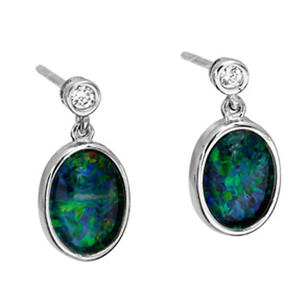 Sterling silver triplet drop earrings with a crystal (sste84) Sterling silver triplet drop earrings with a crystal (sste84)