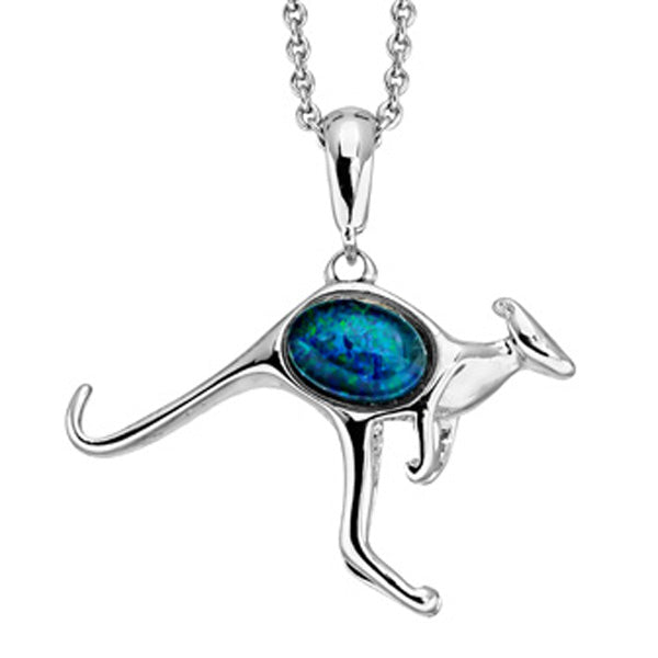 STERLING SILVER TRIPLET OPAL KANGAROO PENDANT