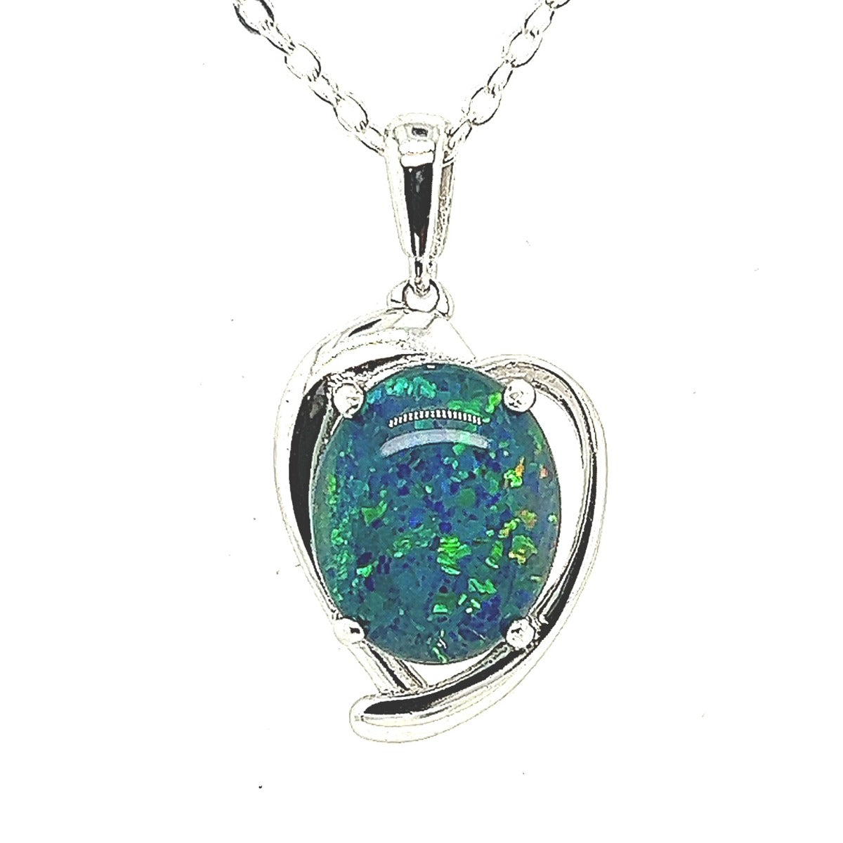 STERLING SILVER TRIPLET OPAL HEART SHAPED PENDANT (sstp1232) STERLING SILVER TRIPLET OPAL HEART SHAPED PENDANT (sstp1232)