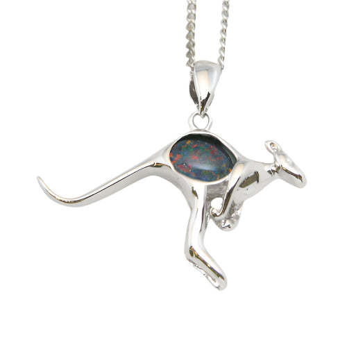 STERLING SILVER TRIPLET OPAL KANGAROO PENDANT