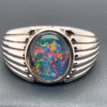 Mens sterling silver triplet opal ring