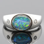 Sterling Silver 12mmx10mm triplet opal ring  with 2 cut crystals
