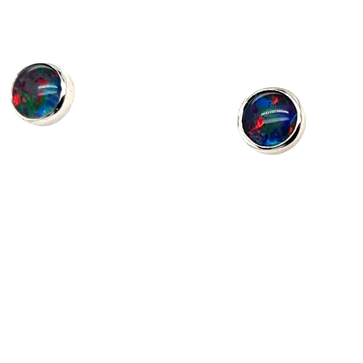 9ct White Gold Round Triplet Opal Earrings (tre18)