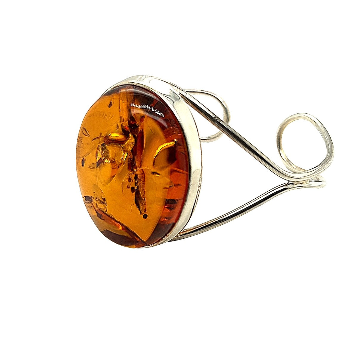 Sterling Sliver Cognac Amber Bangle (ambbrac7)