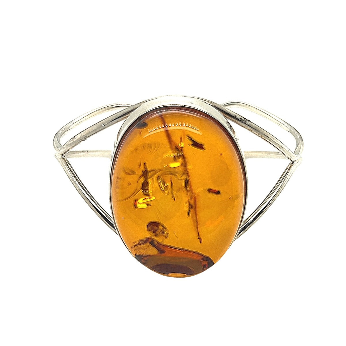 Sterling Sliver Cognac Amber Bangle (ambbrac7)