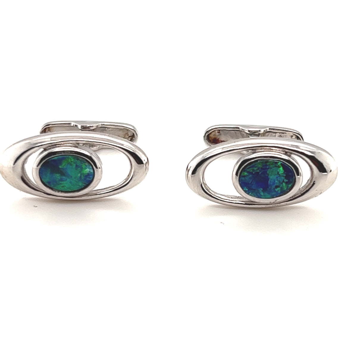 Sterling Silver Men's Doublet Opal Cufflinks