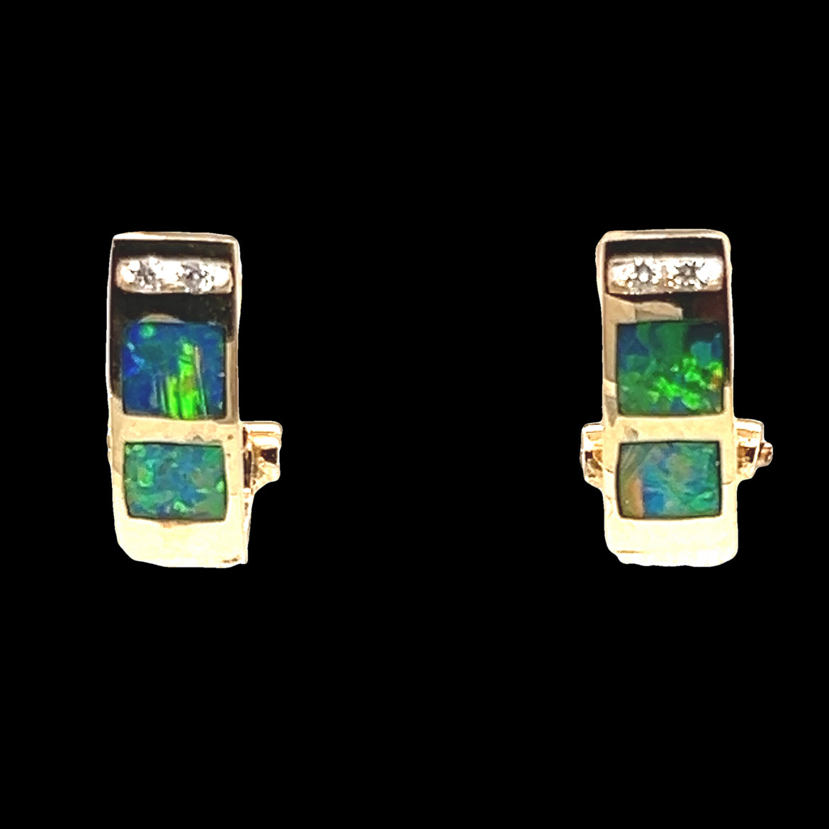 14ct yellow gold clip inlaid opal earrings (se505)