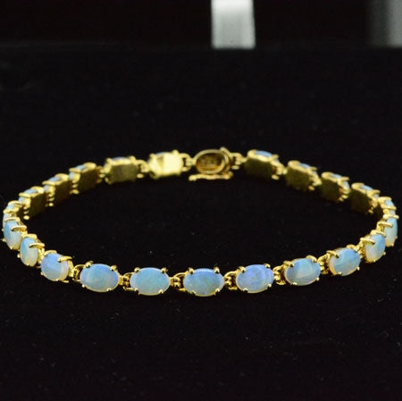 14ct Yellow Gold Solid Opal Tennis Bracelet (gb3313)