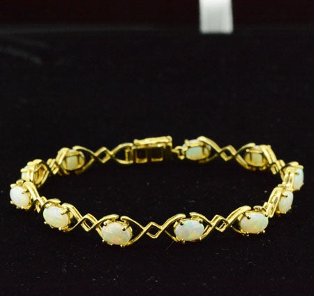 14ct Yellow Gold Solid Opal Bracelet (gb3317)