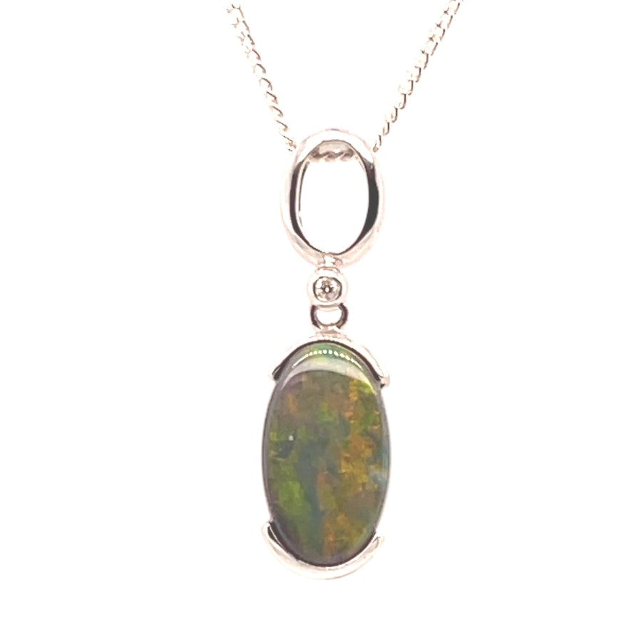 14ct White Gold Opal Pendant (blkp2641)