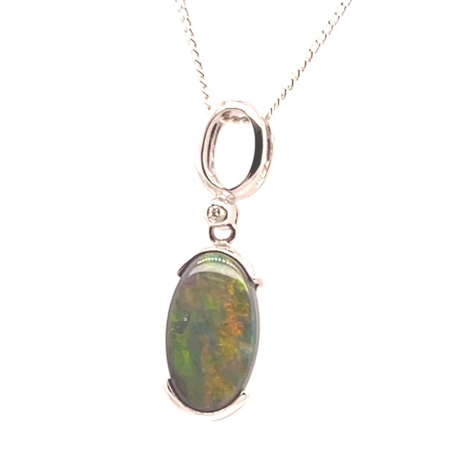 14ct White Gold Opal Pendant (blkp2641)