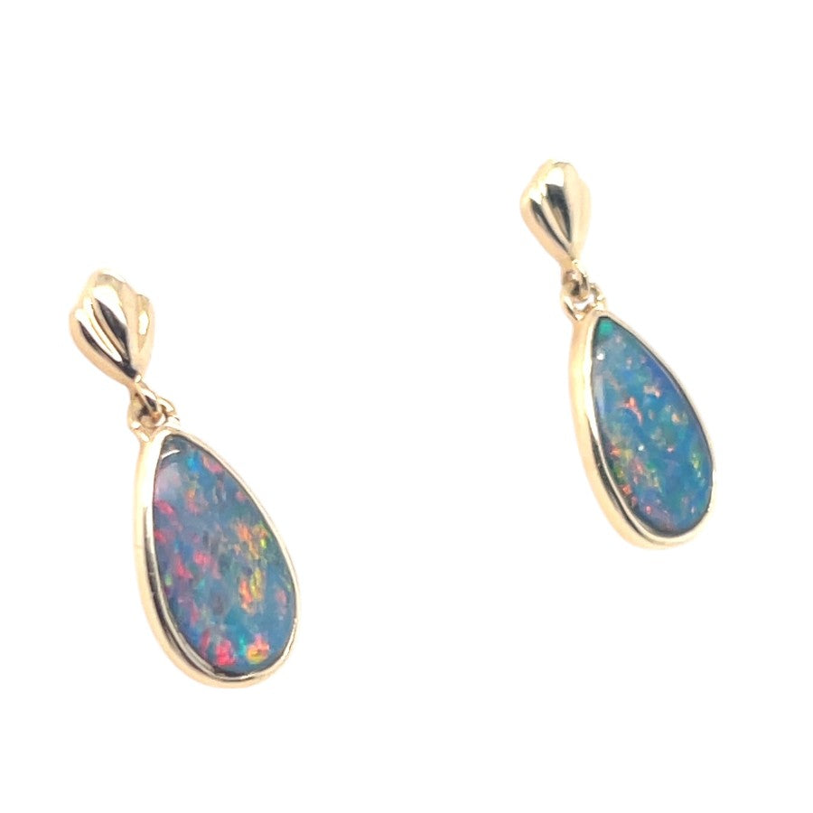 14ct Gold Doublet opal earrings (der38)