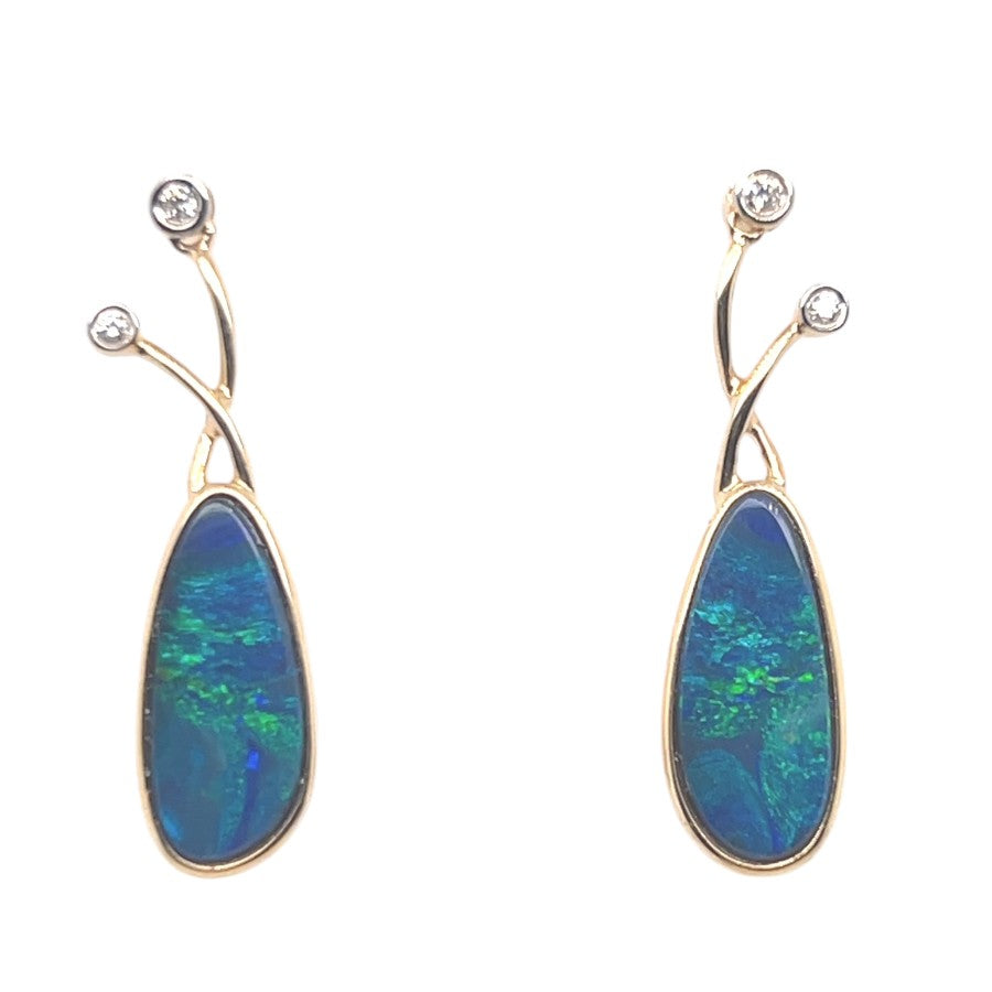 18ct Gold Doublet Opal Earrings (der55)