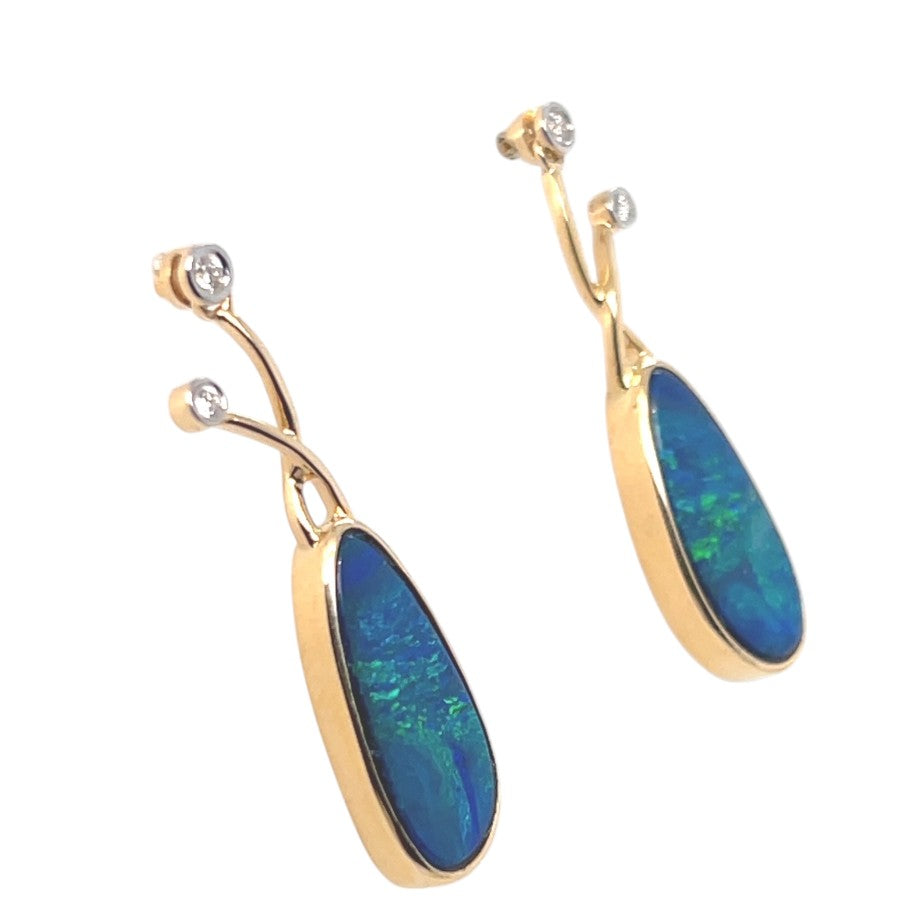 18ct Gold Doublet Opal Earrings (der55)