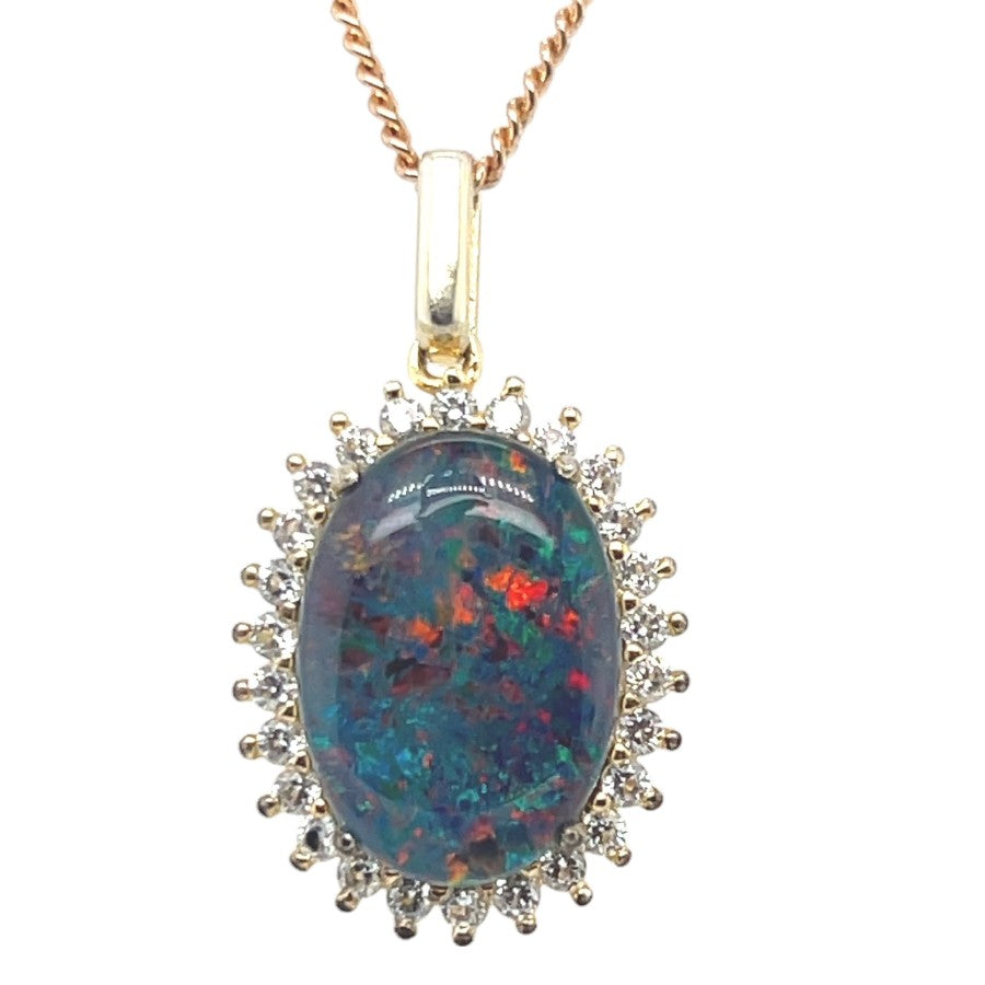 Gold Plated Sterling Silver Claw Set Triplet Opal Pendant (gptp3399)