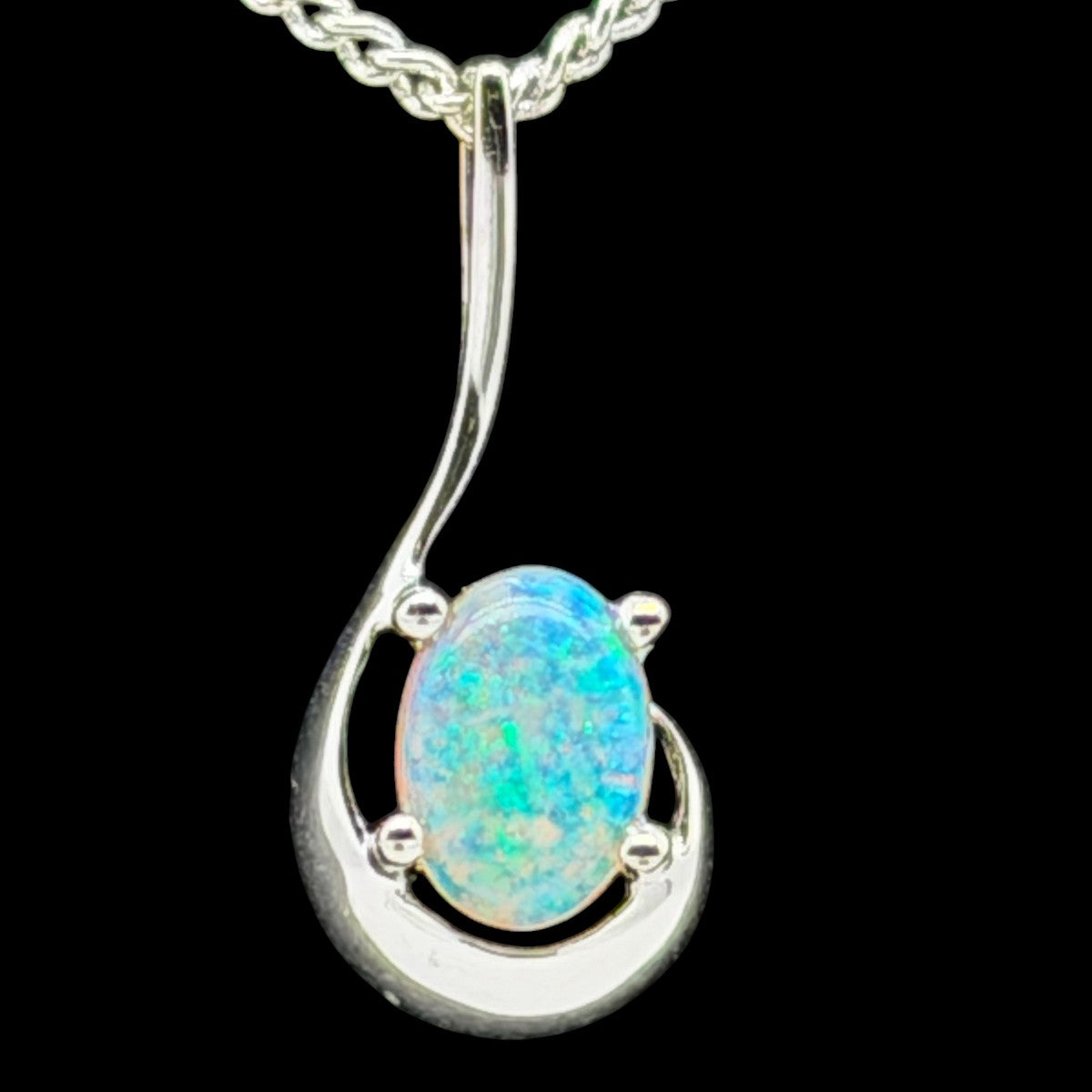 9ct White Gold Solid Opal Pendant (sp595)