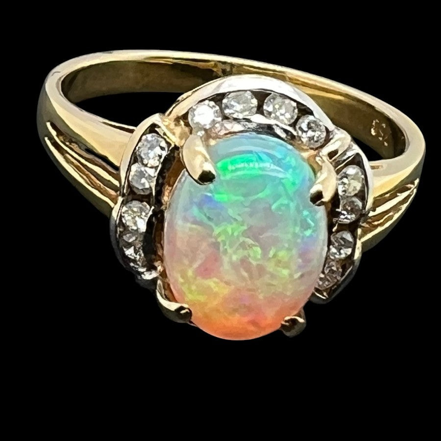 18ct Yellow Gold Solid Crystal Opal Ring (sr8048)