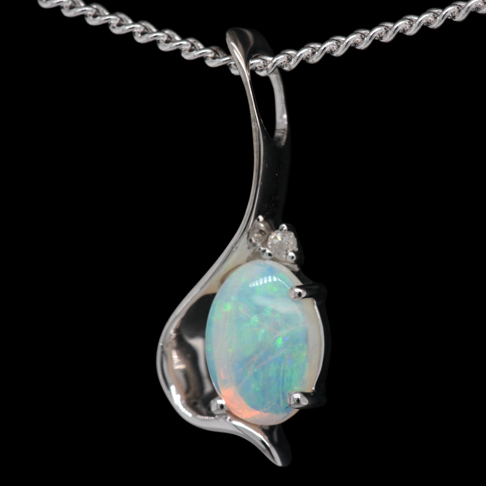 9ct White Gold Solid Opal Pendant (SOP0963)