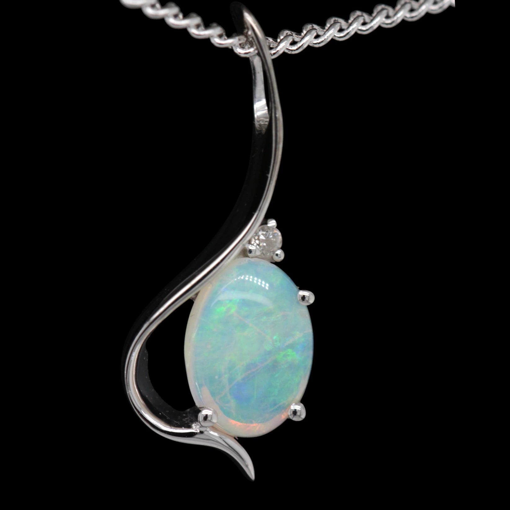 9ct White Gold Solid Opal Pendant (SOP0963)