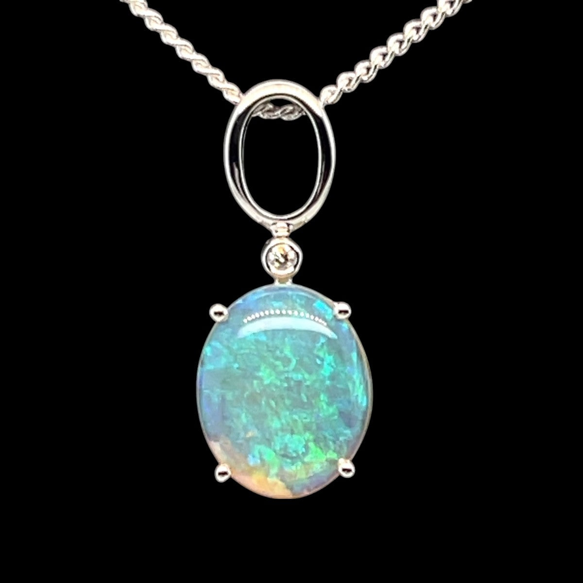 14ct White Gold Solid Opal Pendant (sp1124)