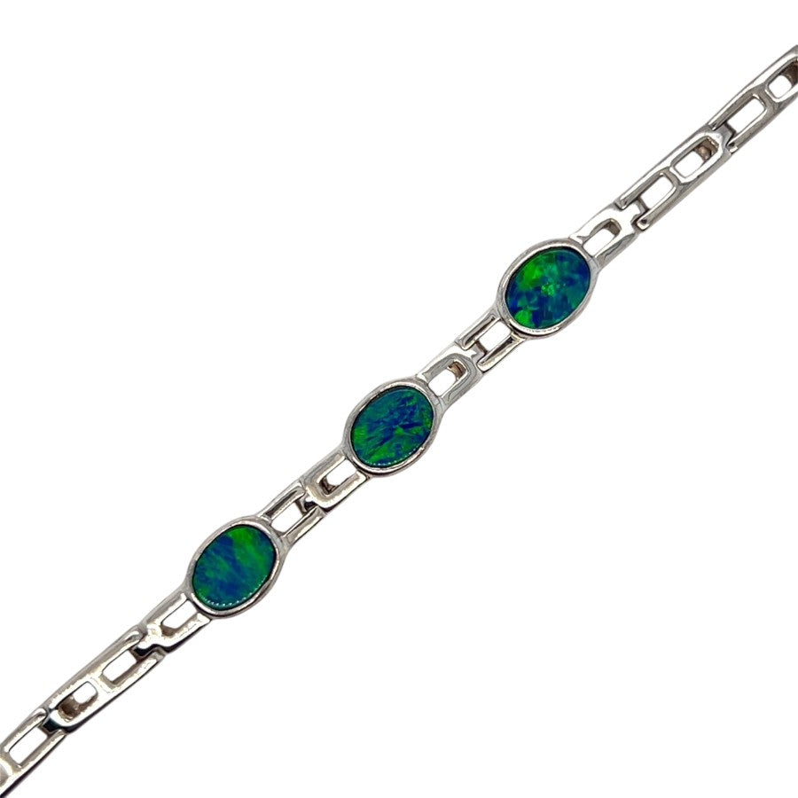 Sterling Silver Doublet Opal Bracelet (ssdobra19)