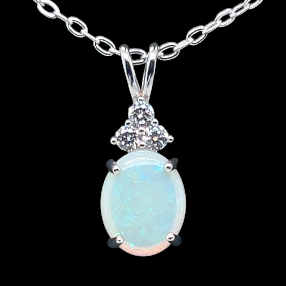 STERLING SILVER SOLID OPAL with 3 Crystals PENDANT (sssp11)