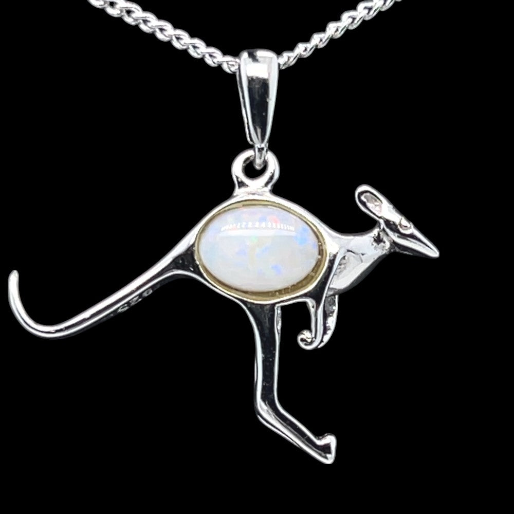 Sterling Silver Solid Opal Kangaroo pendant (ssp705)