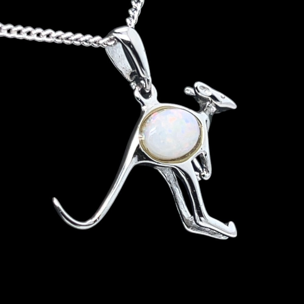 Sterling Silver Solid Opal Kangaroo pendant (ssp705)