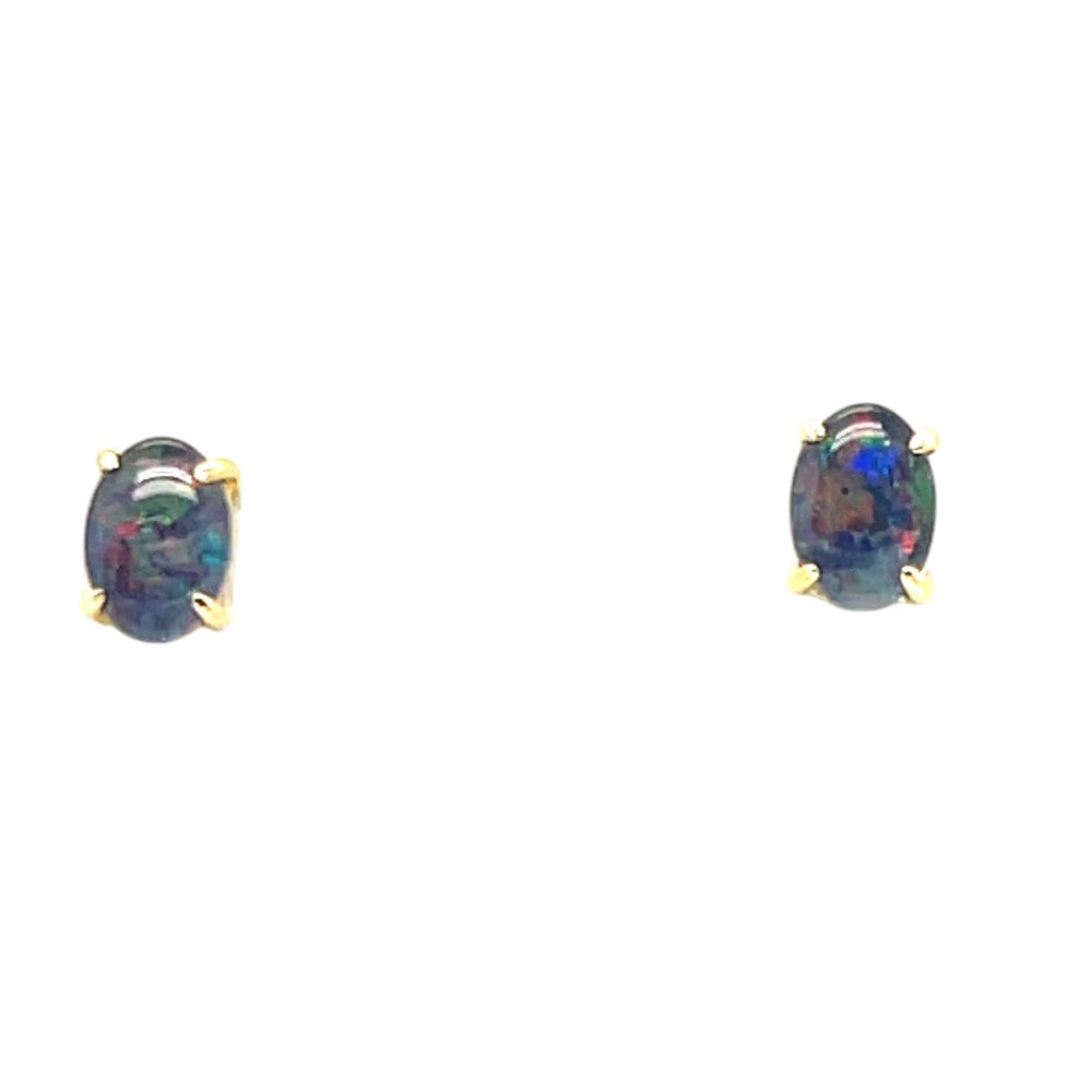 Gold Plated Sterling Silver Triplet Opal Earrings 7mmx5mm (gpte8166)