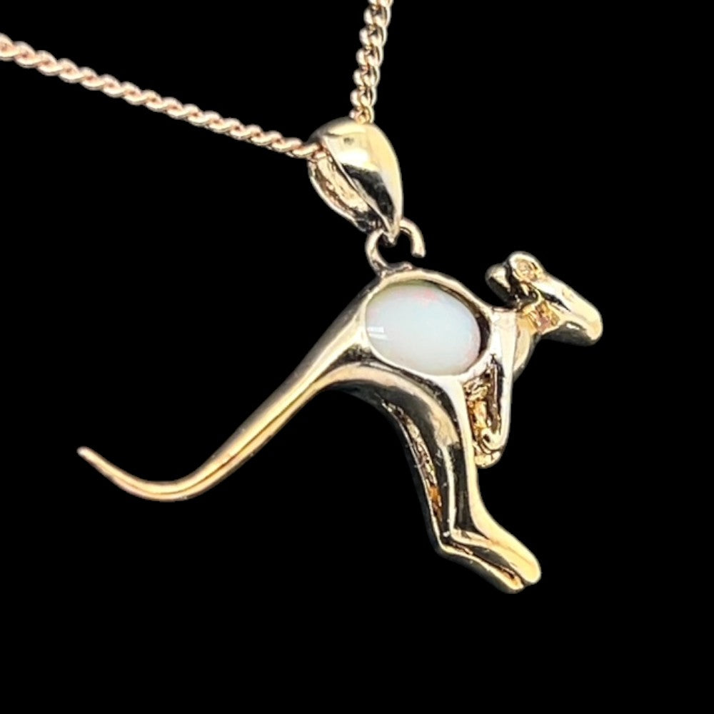 Gold Plated Sterling Silver Solid Opal Kangaroo Pendant (gpsp8150)