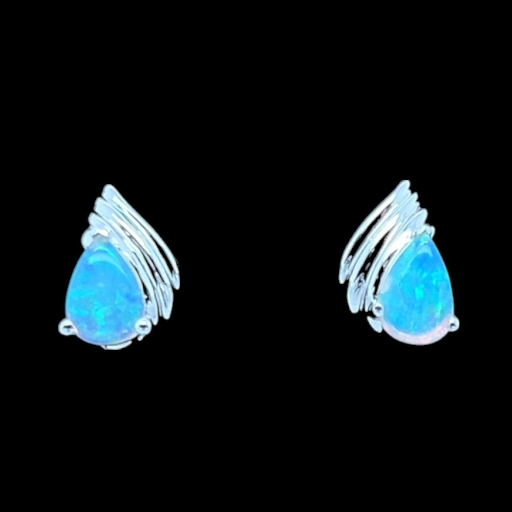 14ct White Gold Solid Opal Earrings (se811)