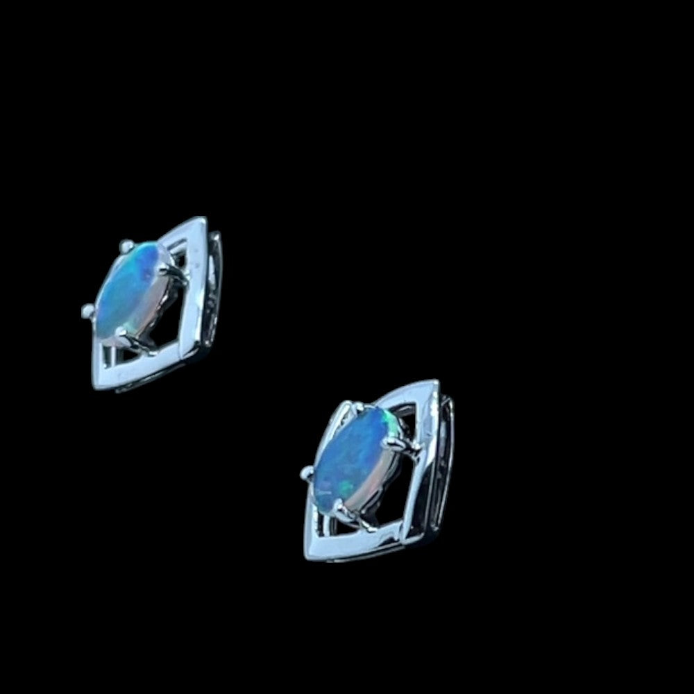 14ct White Gold Solid Opal Earrings (se813)