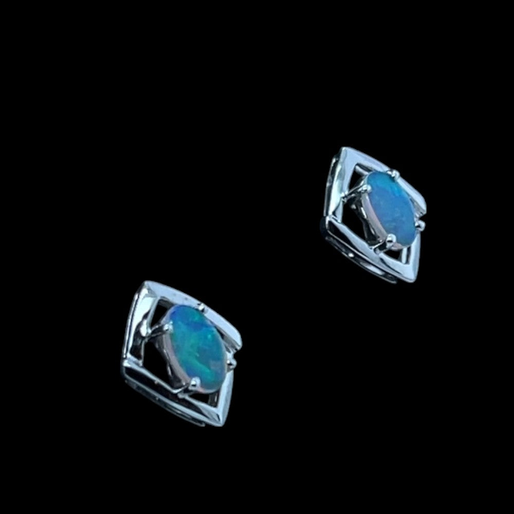 14ct White Gold Solid Opal Earrings (se813)