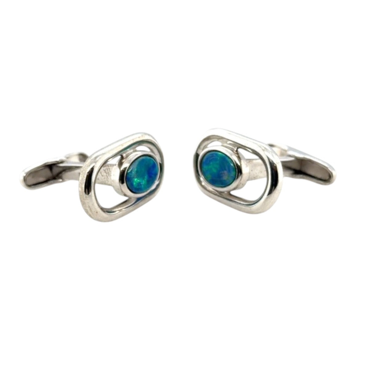 Sterling Silver Doublet Opal Cufflinks (cuff78)