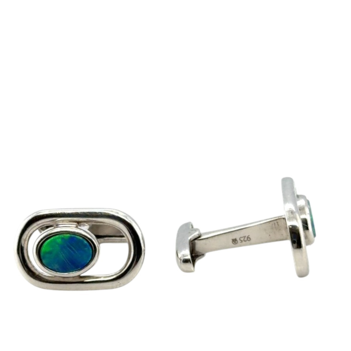 Sterling Silver Doublet Opal Cufflinks (cuff78)