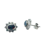Sterling Silver Triplet Opal Earrings Surrounded by Crystals (sste1089)