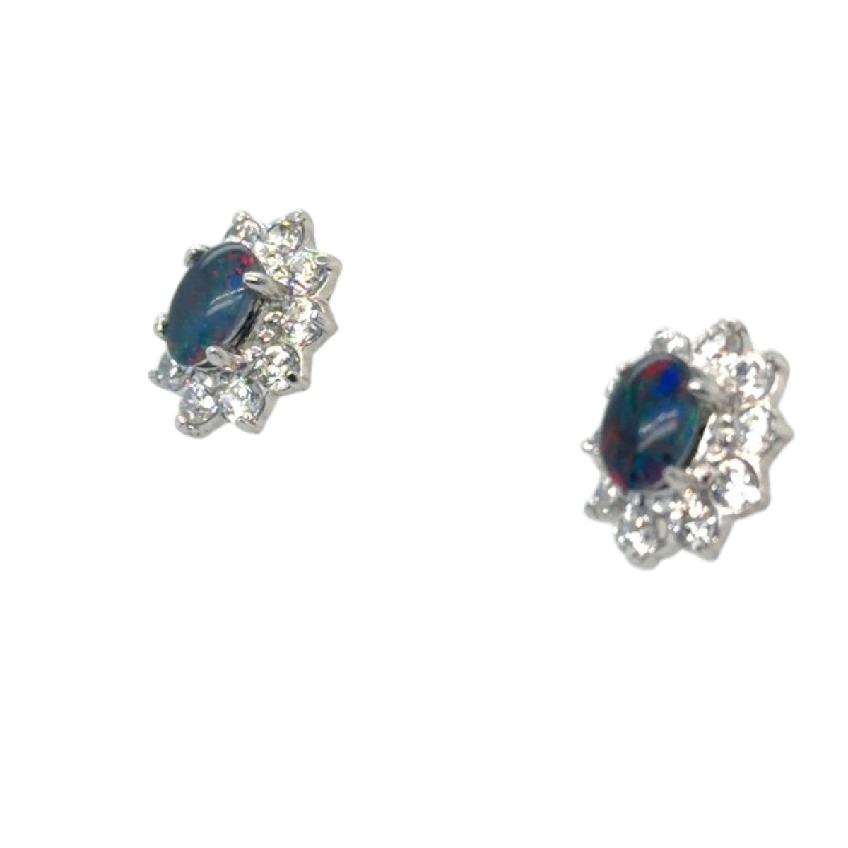 Sterling Silver Triplet Opal Earrings Surrounded by Crystals (sste1089)