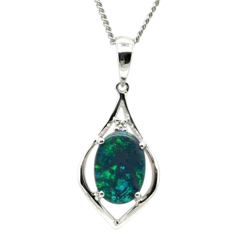 14ct White Gold Black Opal Pendant (bsp36)