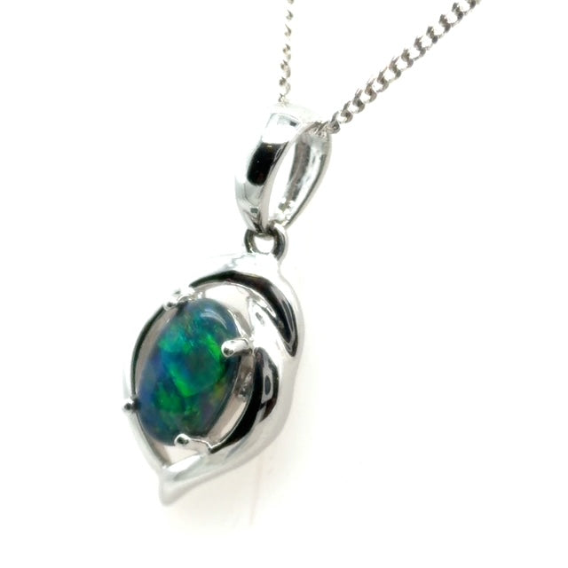 18ct White Gold Black Opal Pendant (bsp39)