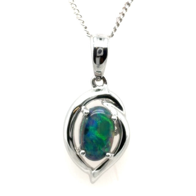 18ct White Gold Black Opal Pendant (bsp39)