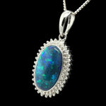 18ct White Gold Diamond Cluster Black Opal Pendant (blkp3404)